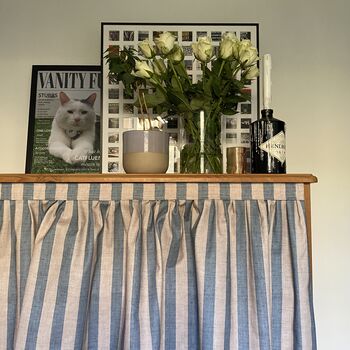 Velcro Sink Skirt, Blue And Beige Bespoke Stripy Cabinet Curtain, 5 of 6