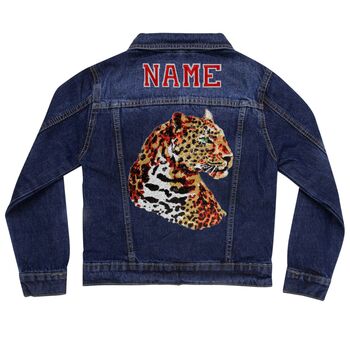 Personalised Kids Denim Jacket With Sequin Leopard, 6 of 8