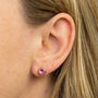 Yellow Gold Plated October Pink Tourmaline Birthstone Stud Earrings, thumbnail 1 of 9