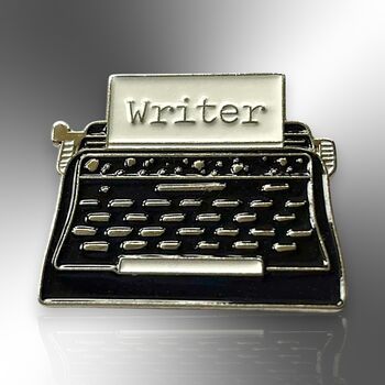 Black Vintage Typewriter Writer's Enamel Lapel Pin Badge, Gift For Writers And Bloggers, 3 of 9