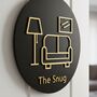 Living Room Door Sign In Matte Black Acrylic With Raised Sofa Design, thumbnail 5 of 6