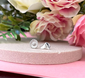 Sterling Silver Mismatched Leaf And Sunflower Earrings, 8 of 9