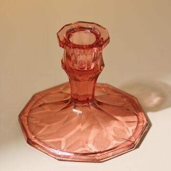 Vintage Art Deco Glass Candlestick Rose Pink, 2 of 5