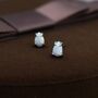 White Opal Droplet Stud Earrings In Sterling Silver, thumbnail 2 of 11