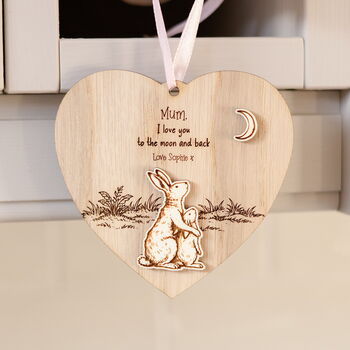 Personalised Mothers Day Gift – Love You To The Moon And Back Wooden Hanging Plaque, 3 of 4