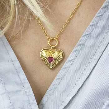 Ribbed Heart Necklace With Birthstone Detail, 2 of 10