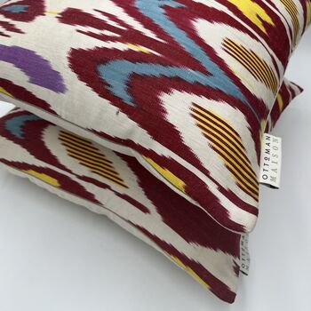 Square Ikat Silk Cushion Abstract Multi Coloured, 8 of 8