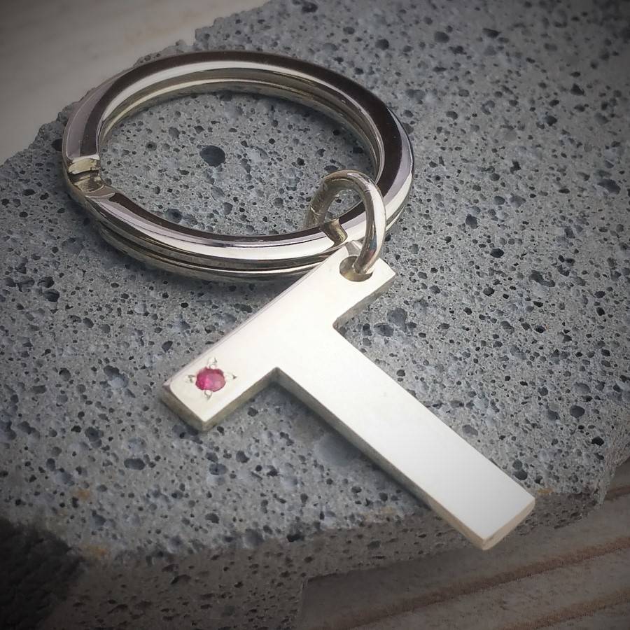 Image of Alphabet Silver Keyring With Birthstone