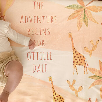 Giraffe Adventure Personalised Swaddle Blanket, 5 of 9