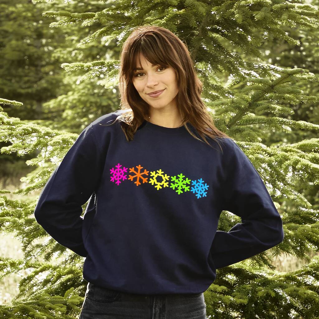Neon Rainbow Snowflakes Christmas Sweatshirt Jumper, 1 of 7