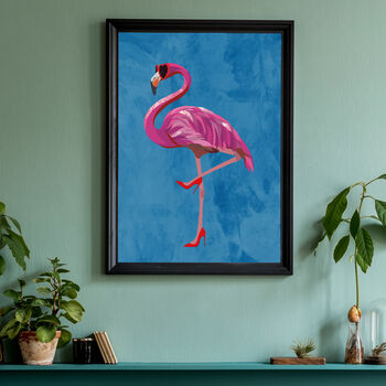 Custom Flamingo Wearing Heels Personalised Art Print, 3 of 5