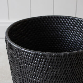 Marbury Black Round Rattan Wastepaper Bin, 2 of 3