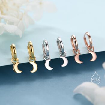 Crescent Moon Charm Huggie Hoop Earrings, 5 of 12