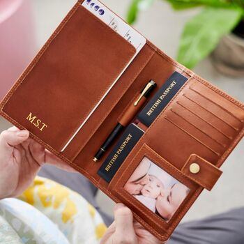 Personalised Luxury Leather Travel Wallet With Optional Photo Card And Plane, 5 of 7