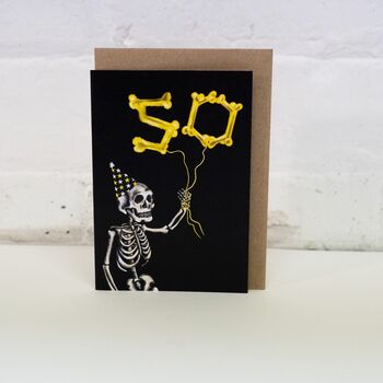 50th Balloon Skeleton Gothic Birthday Card, 4 of 8