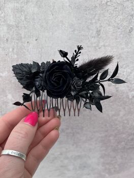Black Gothic Dried Flower Hair Comb, 6 of 6