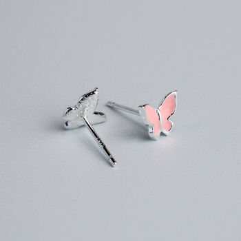 Sterling Silver Baby Pink Butterfly Stud Earrings, 4 of 6