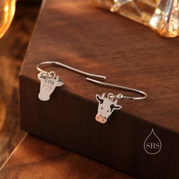 Dairy Cow Drop Dangling Earrings In Sterling Silver, 4 of 9