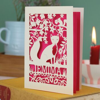 Personalised Papercut Fox Birthday Card, 7 of 8