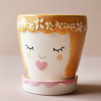 Pink Face Ceramic Planter And Tray, 3 of 7
