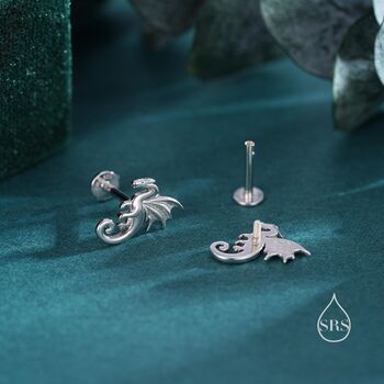 Sterling Silver Extra Small Dragon Flat Back Earrings, 4 of 9