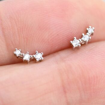 Extra Tiny Clear Cz Trio Stud Earrings, 6 of 12