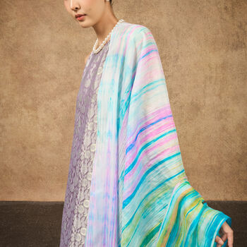 100% Mulberry Silk Scarf – Light Green And Rainbow In Gift Box, 3 of 8
