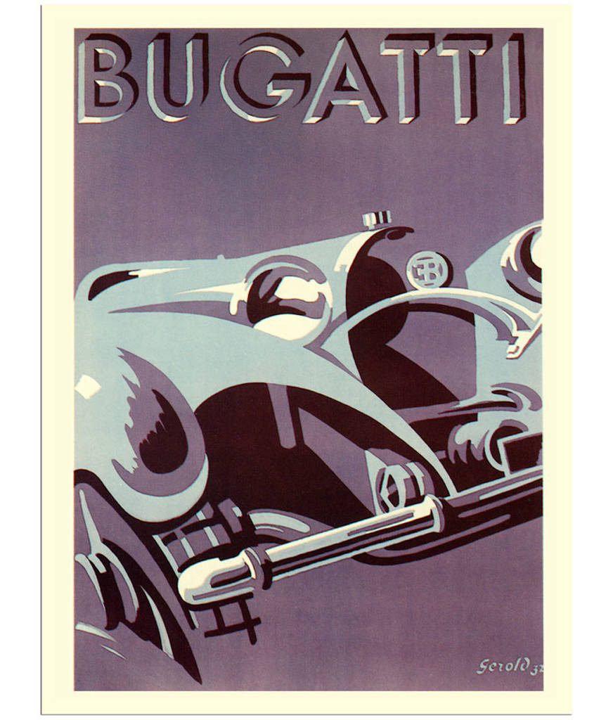 Retro Bugatti Car Advertisement Print With Oak Hanger By I Love Retro ...