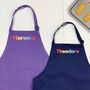 Rainbow Bubble Matching Siblings Personalised Apron Set, thumbnail 2 of 3