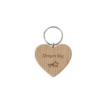 Send With Love 'Dream Big' Oak Heart Keyring | Key Accessory | Handbag Accessory, 2 of 2