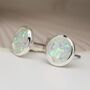 Silver Plated White Opal Stud Earrings, thumbnail 2 of 3