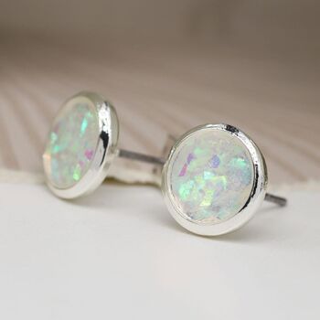 Silver Plated White Opal Stud Earrings, 2 of 3