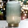 Cordless Tiffany Blue Ribbed Glass Lamps, thumbnail 2 of 5