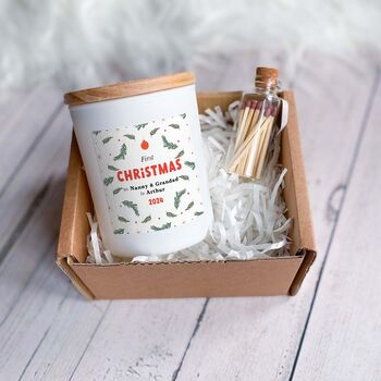 Personalised 1st Christmas Nanny And Grandad Candle Vegan Gift, 2 of 5