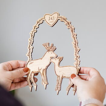 Personalised Stag And Doe Wooden Wedding Cake Topper, 7 of 7