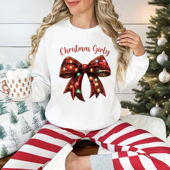Christmas Girly Fairy Lights Bow Sweatshirt, 4 of 6