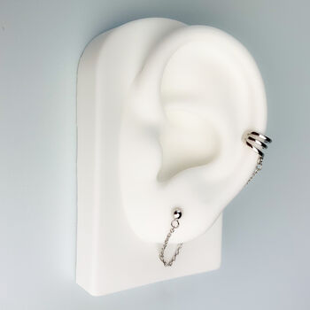 Sterling Silver Stud Earring With Attached Cuff, 3 of 6