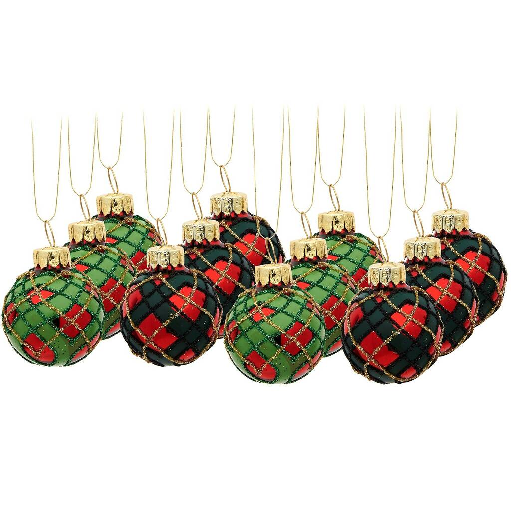 Set Of Twelve Mini Tartan Baubles By Ella James