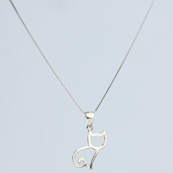 Sterling Silver Cat Pendant Necklace, 3 of 6