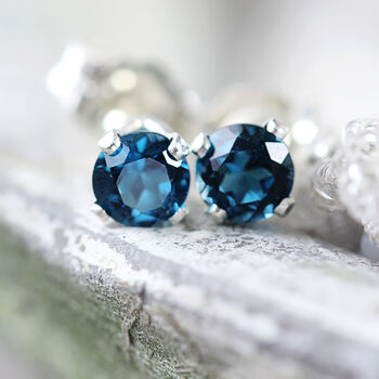 London Blue Topaz Stud Earrings In Silver Or Gold, 2 of 13