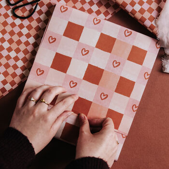 Terracotta And Pink Heart Check Gift Wrap – Wrapping Paper For Valentine’s, Anniversaries, Weddings, Birthdays And More, 3 of 7