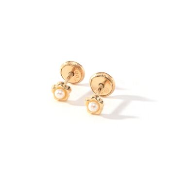 Kids Yellow Gold Freshwater Pearl Flower Studs, 3 of 4