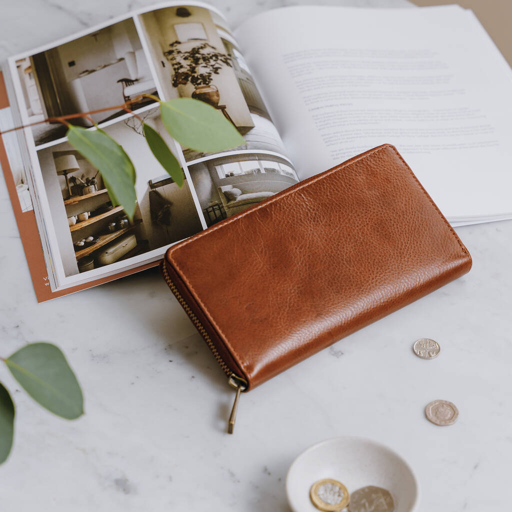 Leather Ziparound Purse, Tan By The Leather Store