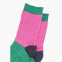 Glitter Mid Calf Ribbed Cotton Boot Socks Colour Block Pink Green, thumbnail 4 of 4