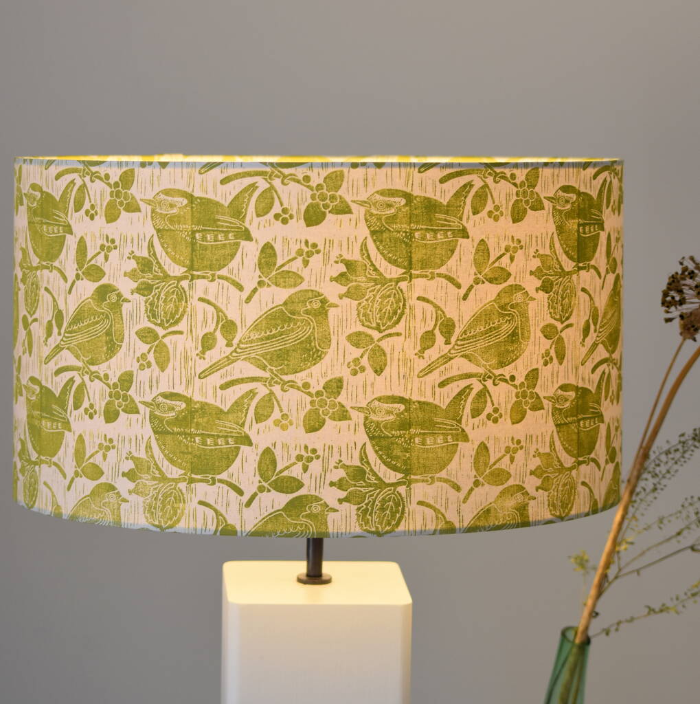 Robin And Wren Lampshade Block Printed By Hand By hannah madden