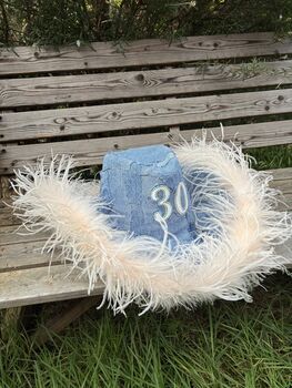 Personalised Denim Cowboy Hat With Ostrich Feather Trim, 2 of 3