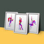 Set Of Three Pole Dancer Splash Prints, thumbnail 1 of 5