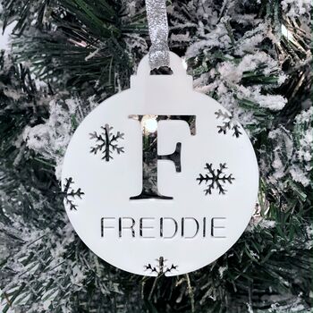 Personalised Name And Initial Christmas Bauble, 10 of 12