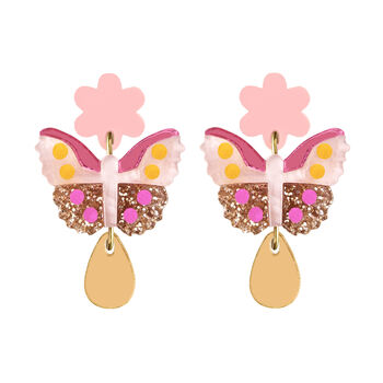 Butterfly Flower Dangle Earrings In Glitter, 2 of 2