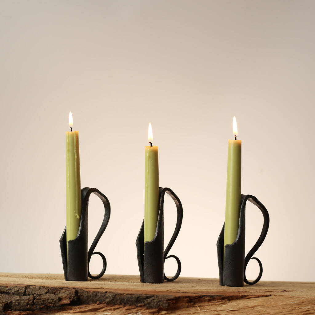 11th Anniversary Gift Hand Forged Steel Dinner Candle Holder, 1 of 10